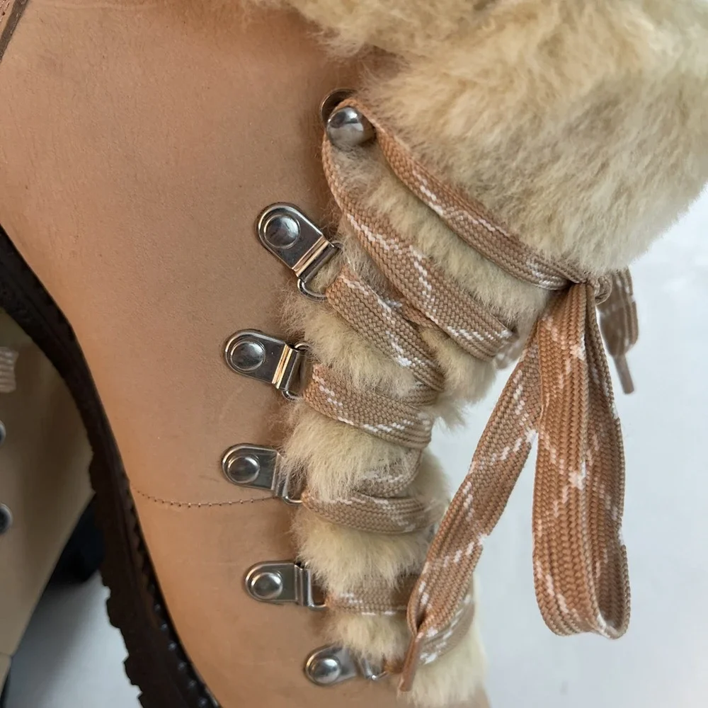 NEW WOMENS 8 J CREW NORDIC WINTER BOOTS IN LEATHER W SHEARLING BRONZED CLAY READ